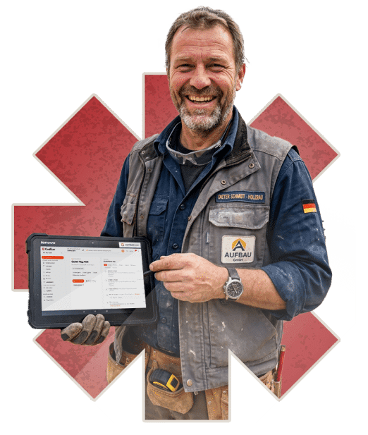 Handwerker mit Craftivo App auf dem Tablet